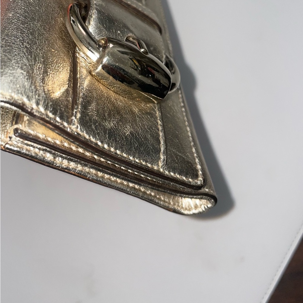 Authentic Gucci Metallic Silver gold Buckle Clutch long Wallet - Picture 8 of 12